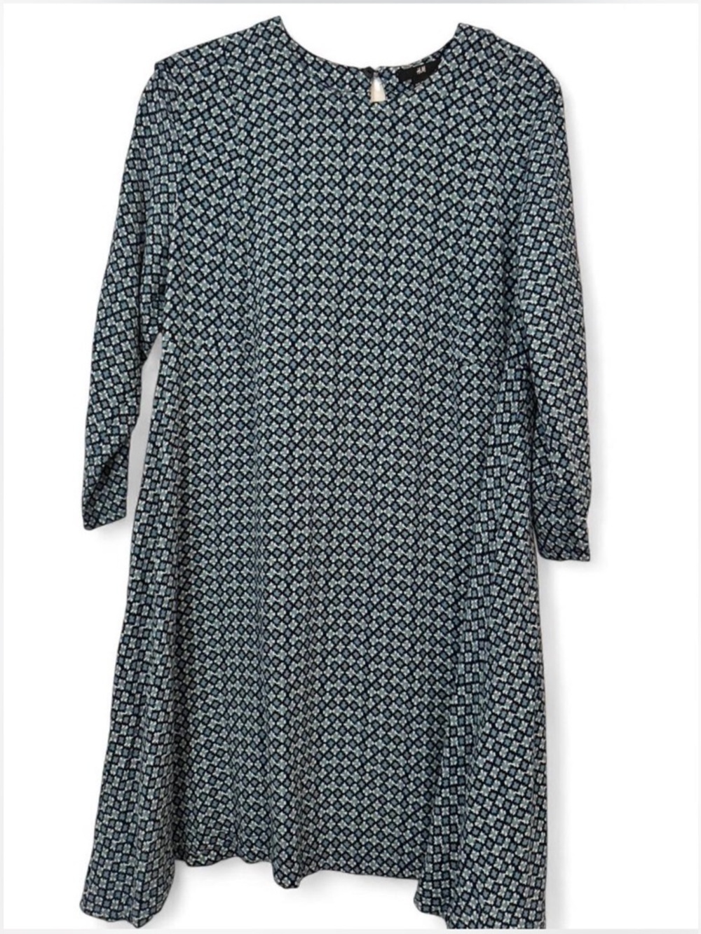 NWOT H&M Blue Patterned Long Sleeve A-Line Dress